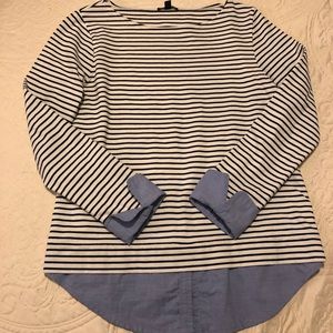 J Crew Navy blue and cream striped blouse